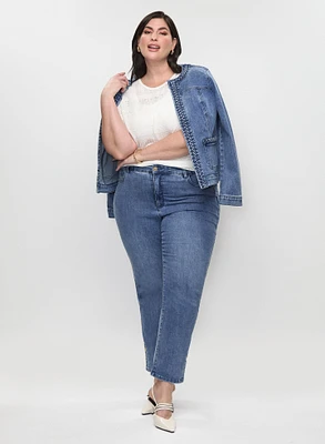 Short Crew-Neck Denim Jacket & Straight Leg Jeans