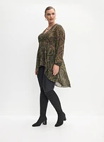 Leaf Print Button-Up Blouse & Vegan Leather Leggings