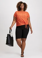 Tie-Front Eyelet Top & Pull-On Bermuda Shorts