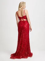 Glitter Mesh V-Neck Gown