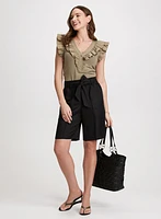 Ruffled Button-Front T-Shirt