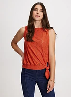 Sleeveless Boat-Neck Eyelet Top