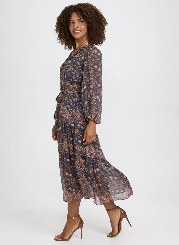 Paisley Belted Midi Dress