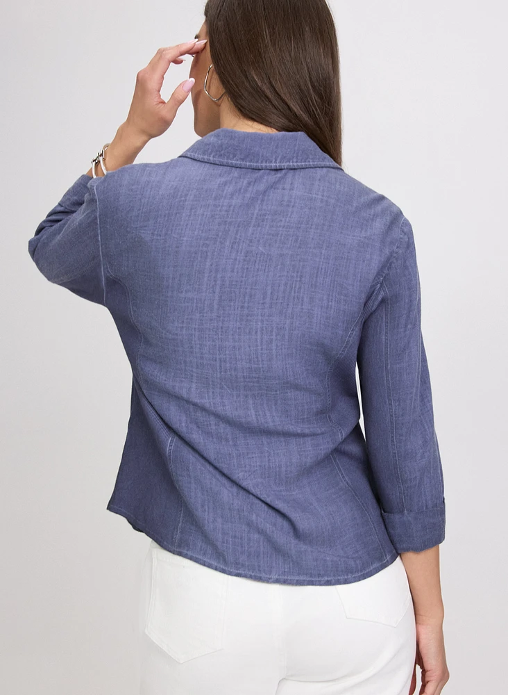 Blouse en mélange de lin hachuré crois