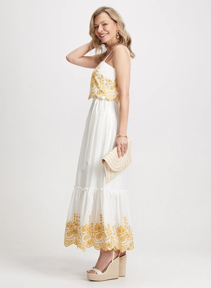 Long Contrasting Embroidery Dress