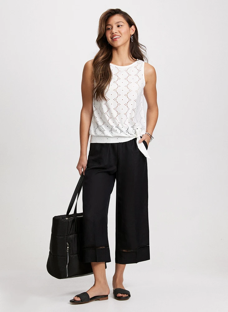 Sleeveless Eyelet Top & Linen-Blend Capris