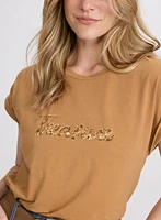 T-shirt à texte en paillettes