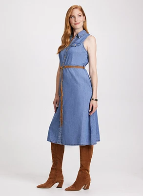 Button-Up Belted Denim Dress