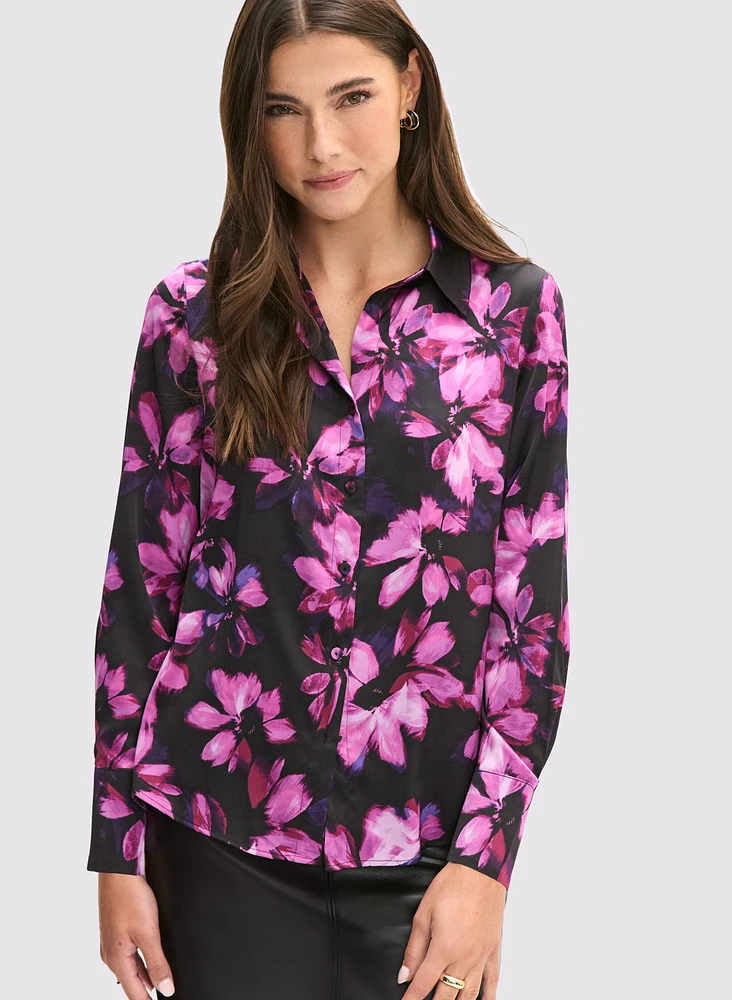 Floral Print Satin Blouse