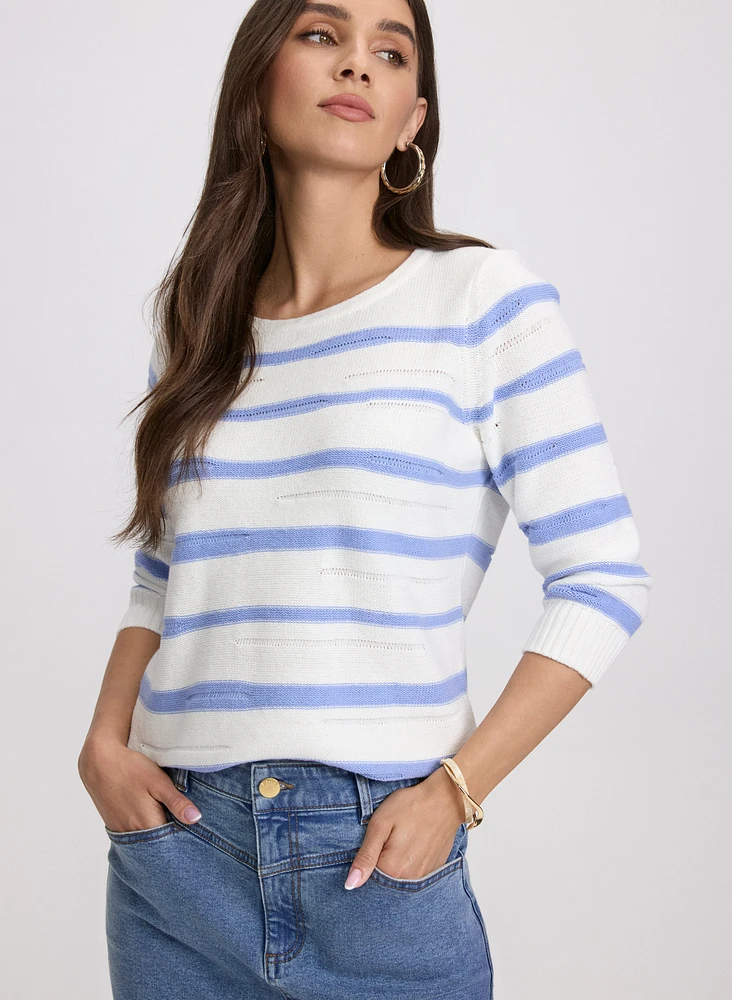 Pull rayé en mélange de coton