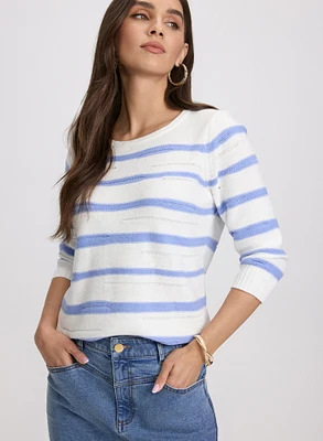 Pull rayé en mélange de coton