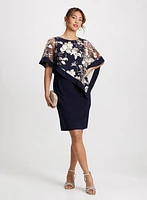 Floral Poncho-Effect Fitted Dress