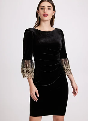 Mesh Bell Sleeve Velvet Dress