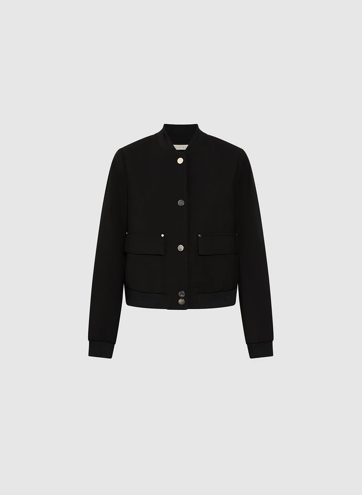 Ribbed Detail Twill Bomber Jacket