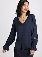 Blouse boutonnée à détails brodés