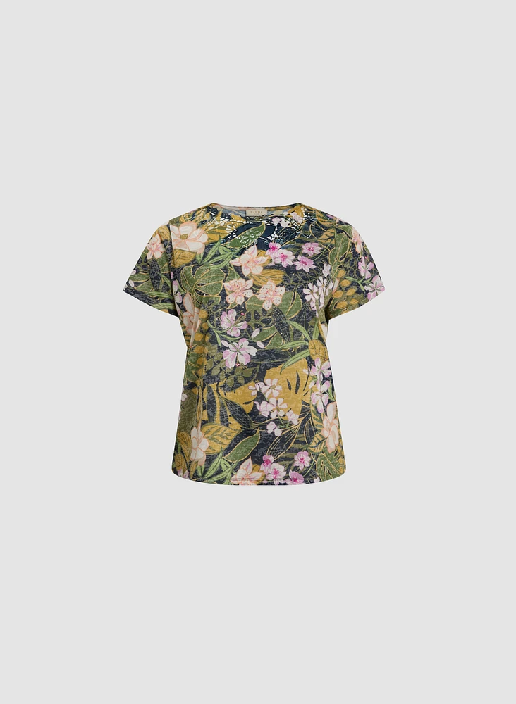 Floral Openwork Detail T-Shirt