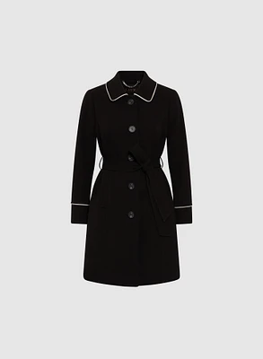 Contrasting Trim Tricotine Coat