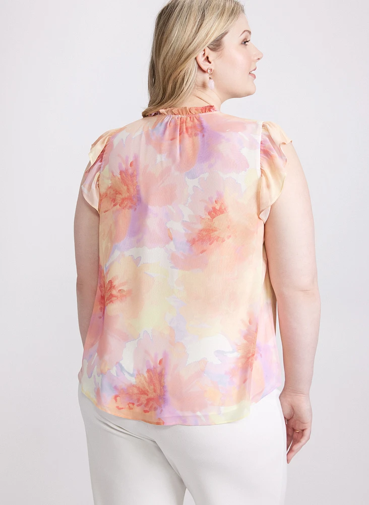 Blouse à encolure fendue volants