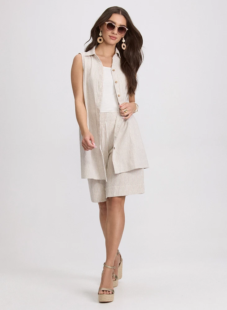 Blouse rayée en mélange de coton et lin