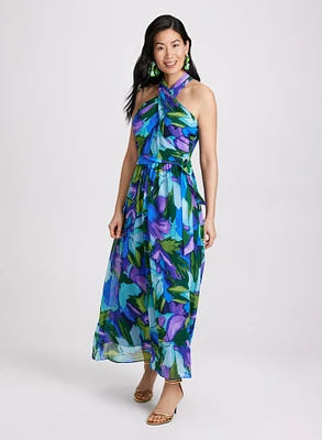 Robe en chiffon à motif tropical