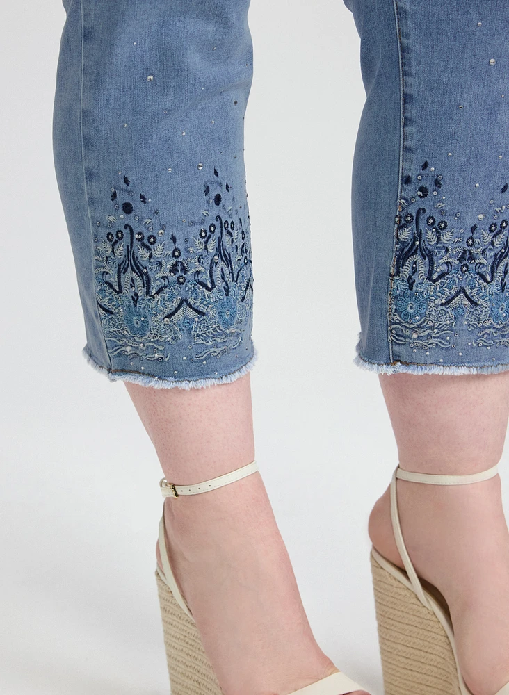 Embroidered Denim Capris
