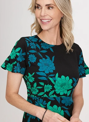 Flutter Sleeve Floral Print Dress