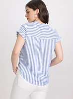 Striped Linen-Blend Blouse