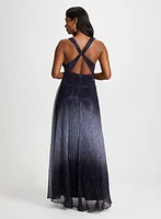 Metallic Crinkle V-Neck Gown