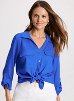 Rolled Sleeves Linen Blend Blouse