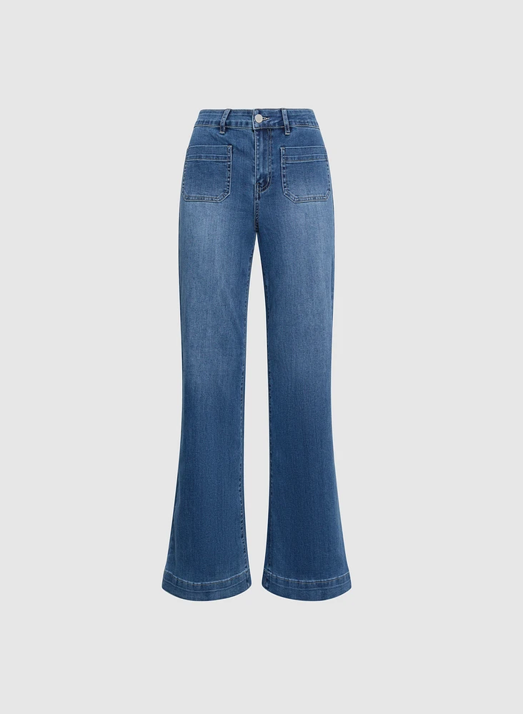 Patch Pocket Wide-Leg Jeans