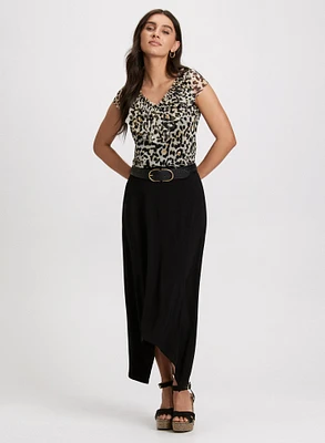 Frilled Animal Print Top & Asymmetric Hem Skirt