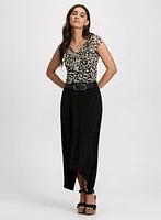 Frilled Animal Print Top & Asymmetric Hem Skirt