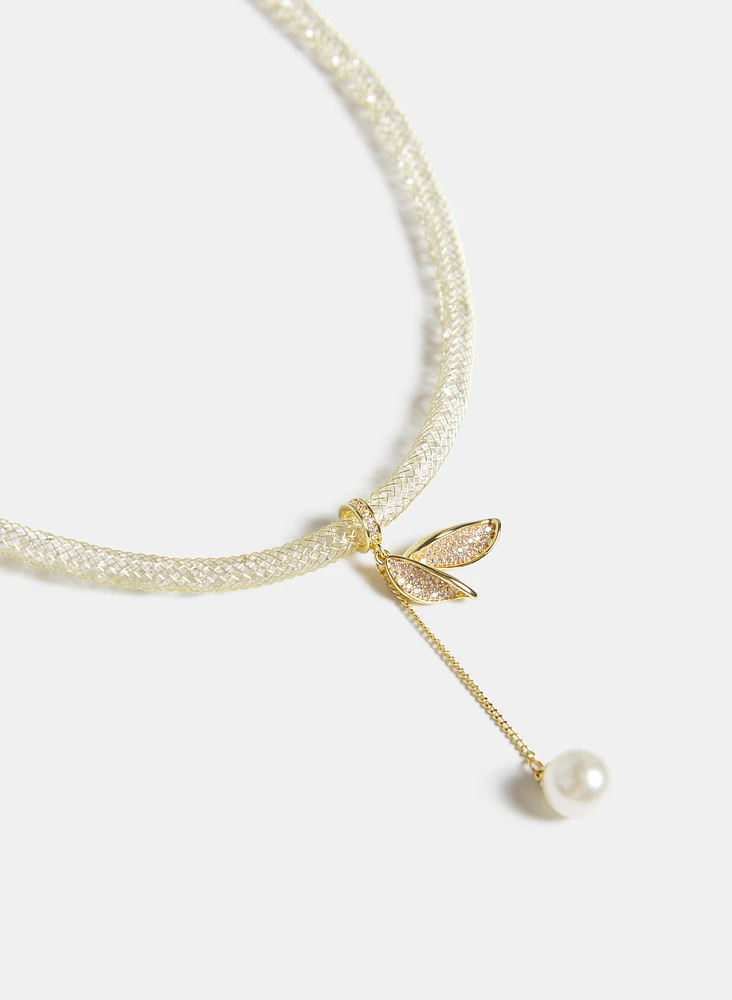 Pearl Drop Mesh Collar Necklace