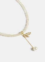 Pearl Drop Mesh Collar Necklace