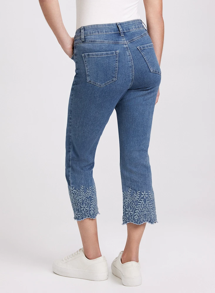 Embroidered Capri Jeans