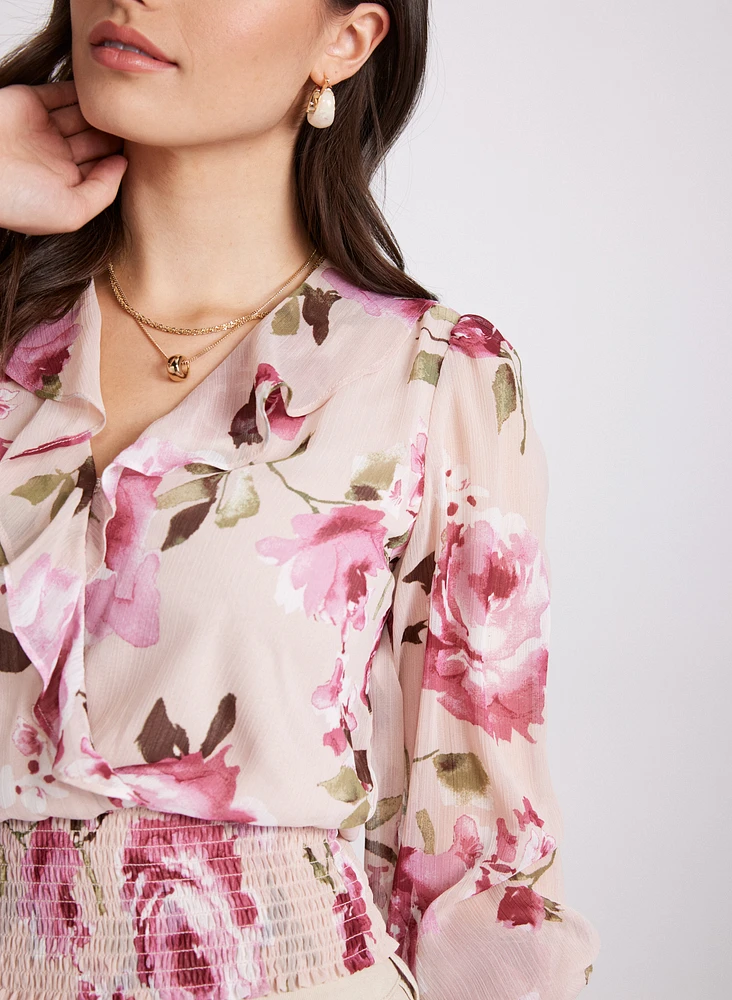 Blouse florale à volant