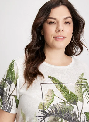 Tropical Print Burnout T-Shirt