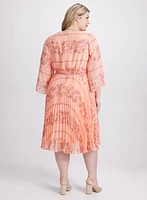 Plissé Floral Placement Print Dress