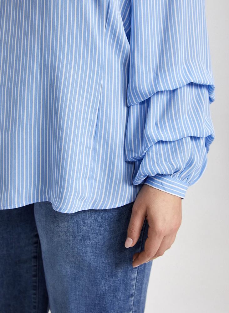 Tiered Sleeve Striped Blouse