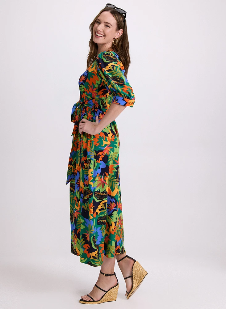 Tropical Balloon Sleeve Dress