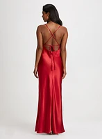 Drape Neck Satin Dress