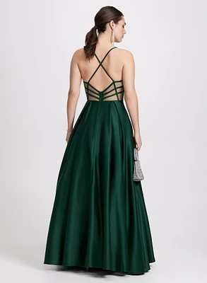 Plunge Neck Ballgown Dress