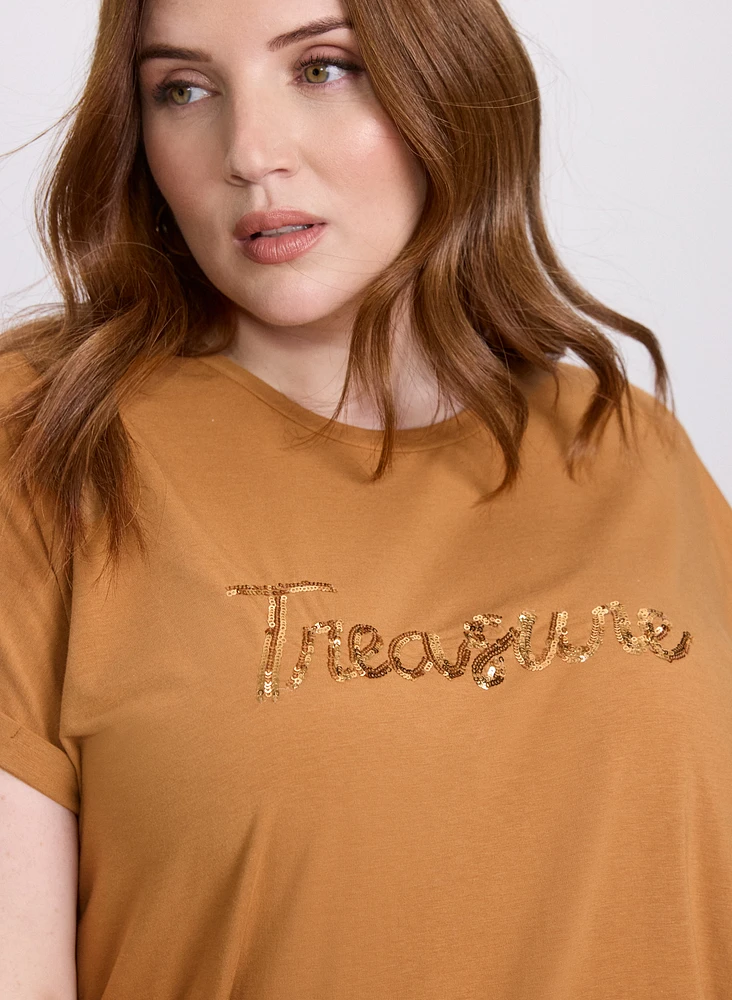 T-shirt à texte en paillettes