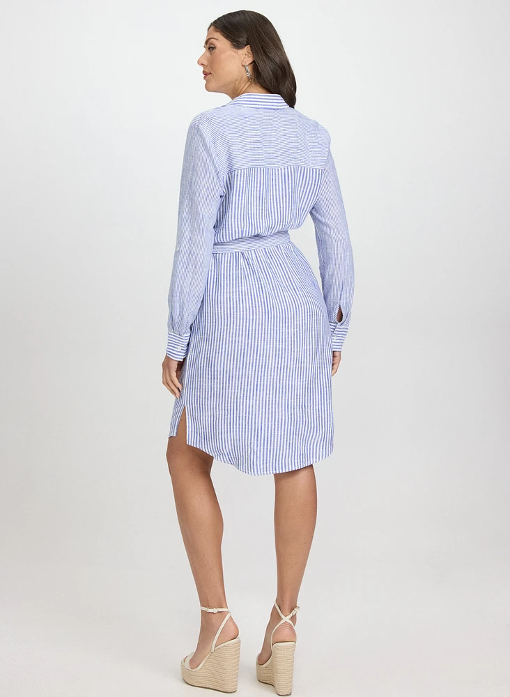 Striped Linen-Blend Shirt Dress