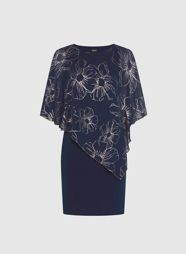 Metallic Floral Capelet Dress