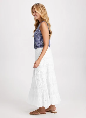 Cotton Eyelet Tiered Maxi Skirt