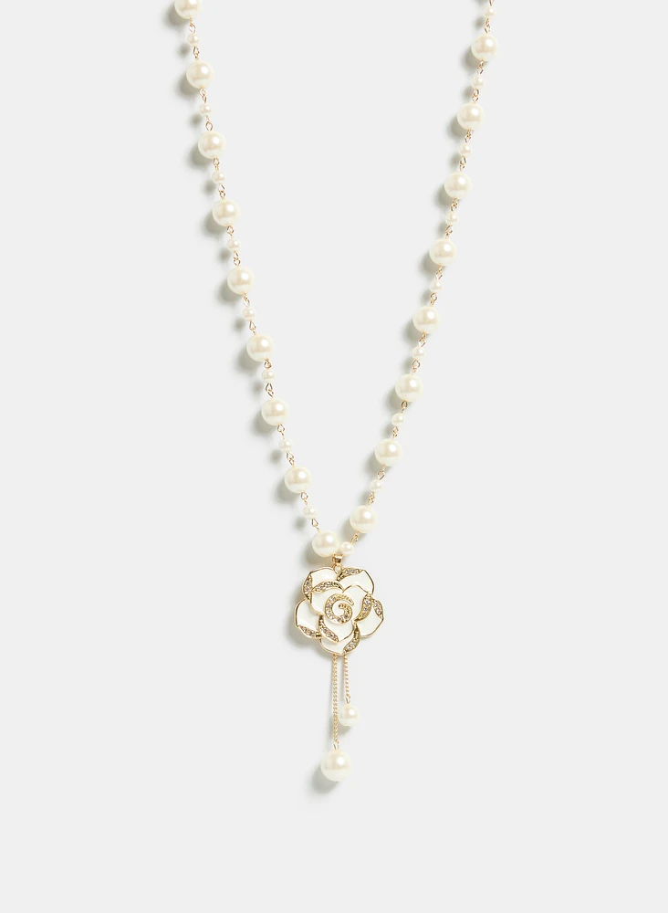 Floral & Pearl Pendant Necklace