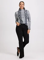 Snake Print Turtleneck Top & Straight-Leg Jeans