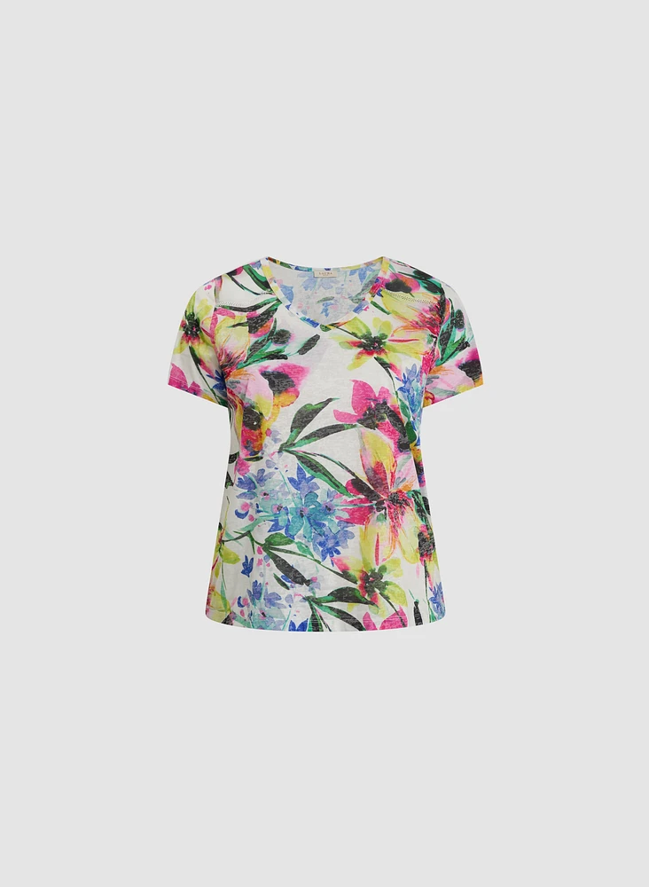 Floral Print Heathered T-Shirt