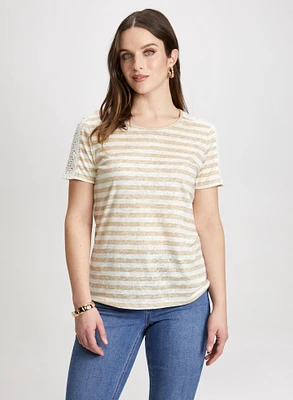 Striped Crochet Lace Tee